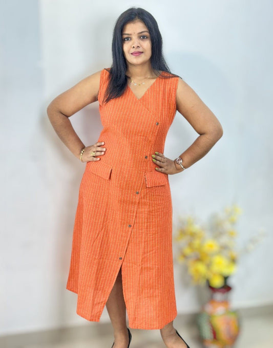 020925DK (E6473) DRESS KURTI - Rust Orange