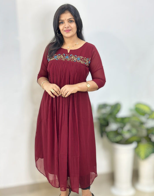 090925HK (E6343) HANDWORKED KURTI - Maroon