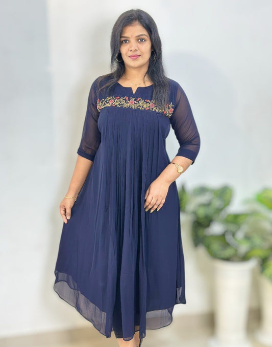 090925HK (E6343) HANDWORKED KURTI - Dark Blue