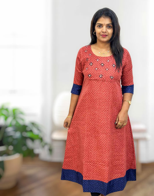 040424A (E3268) OFFER ZONE A-LINE KURTI - Brick Red