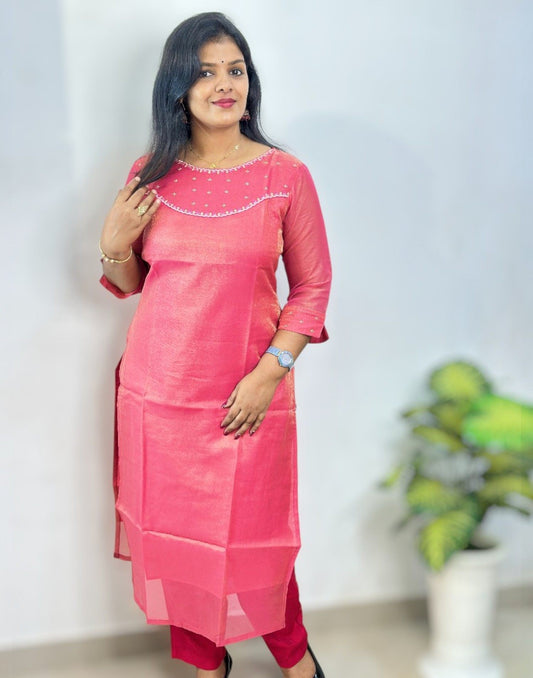 240825EK (E6395) EMBROIDERY KURTI - Peaches Orange