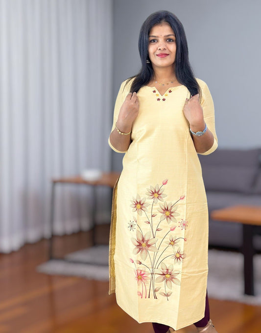 250825EK (E6439-6440) ONAM SPECIAL DESIGNER EMBROIDERY KURTI - Cream