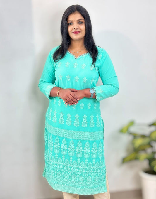 310825CK (E6425) GEORGETTE CHIKANKARI KURTI - Sage Green