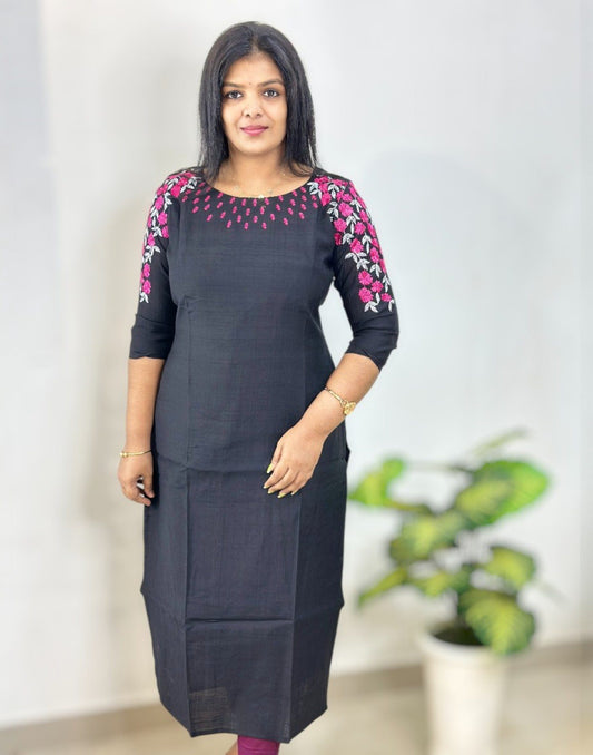 060925EK - DESIGNER EMBROIDERY KURTI - Black
