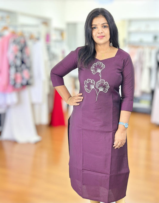 021025EK (E6535) EMBROIDERY KURTI - Dark Purple