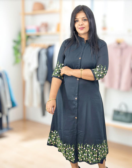 031025DK (E6553) DRESS KURTI - Black n Peach