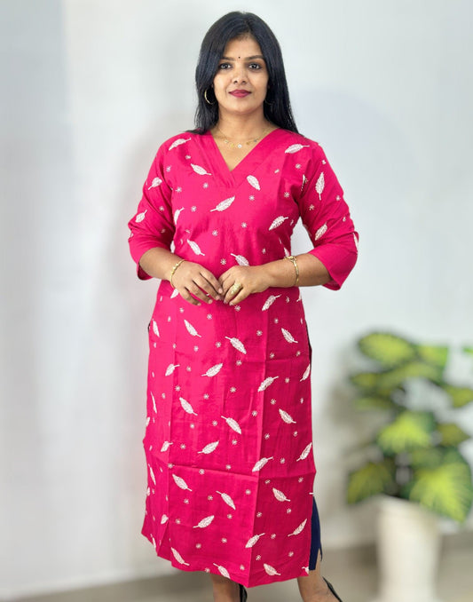 041025EK (E6552) EMBROIDERY KURTI - Pink