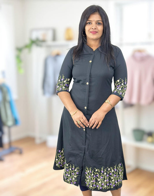 031025DK (E6553) DRESS KURTI - Black n Lavender