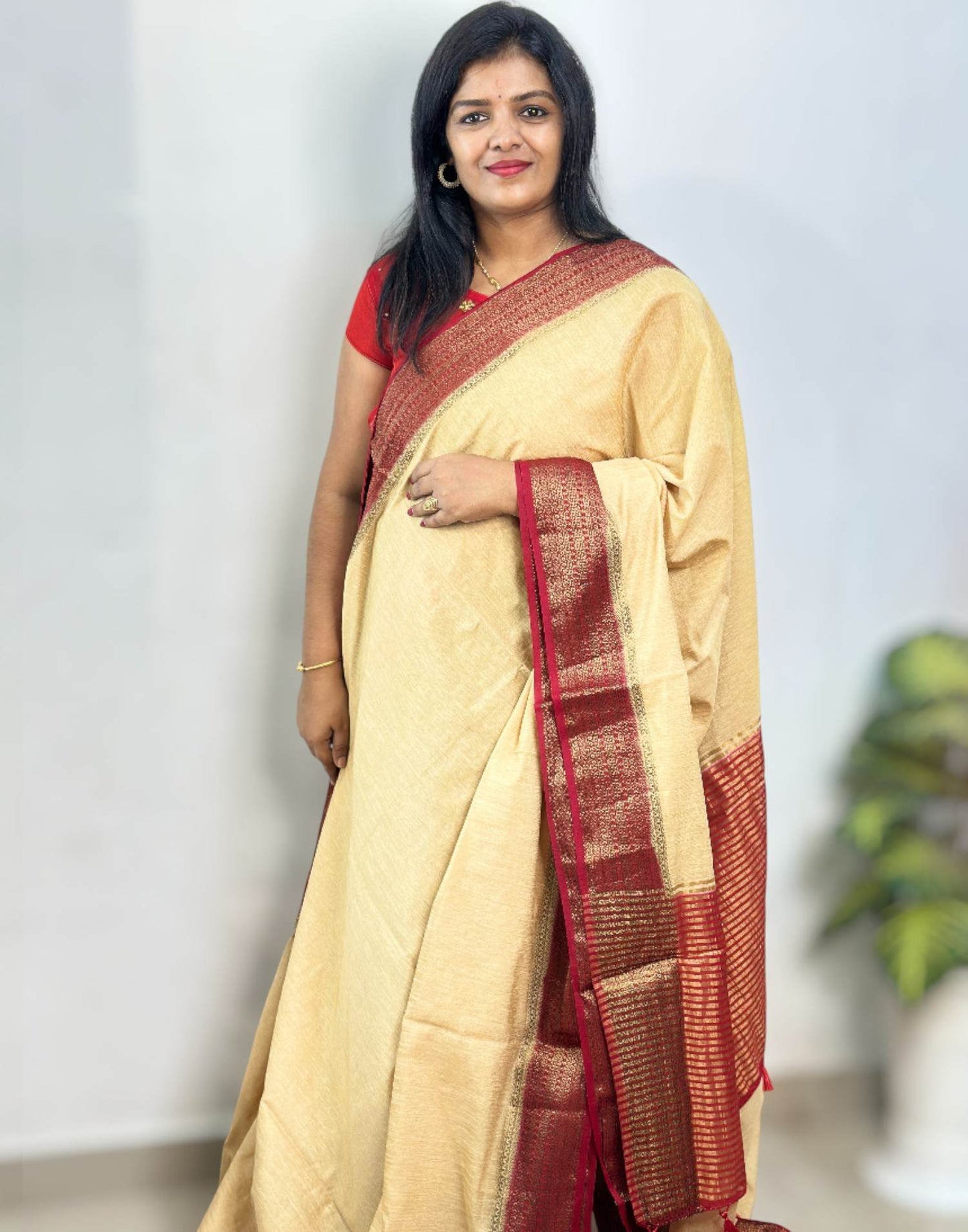 211125S (E6522) SEMI JUTE SAREE - Cream n Maroon