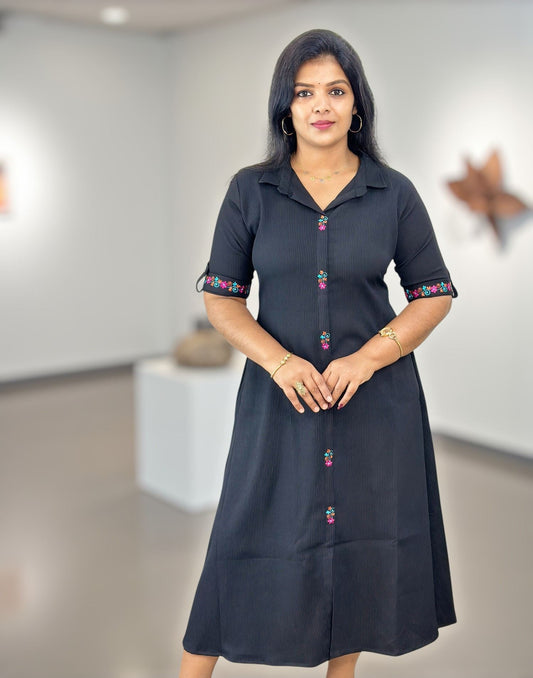 190925DK (E6502) DRESS KURTI - Black