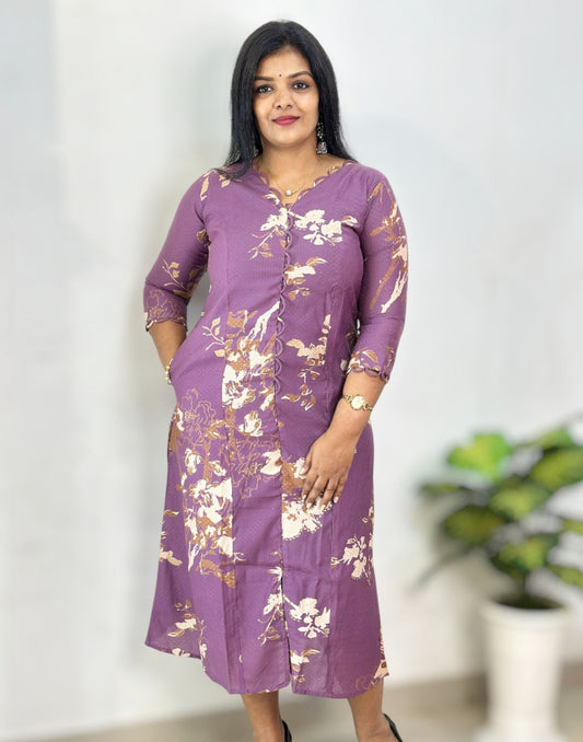 081125AK (E6614) A-LINE KURTI - Dark Lavender