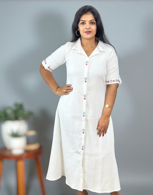 190925DK (E6502) DRESS KURTI - White