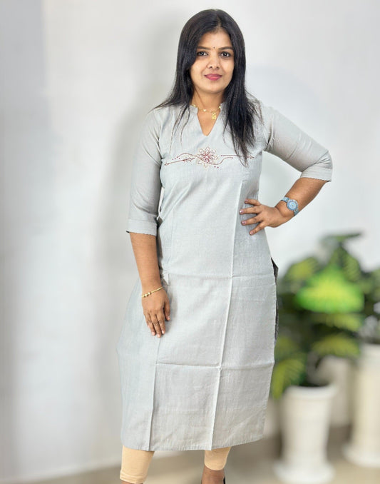 290825EK (E6528) EMBROIDERY KURTI - Silver Gray
