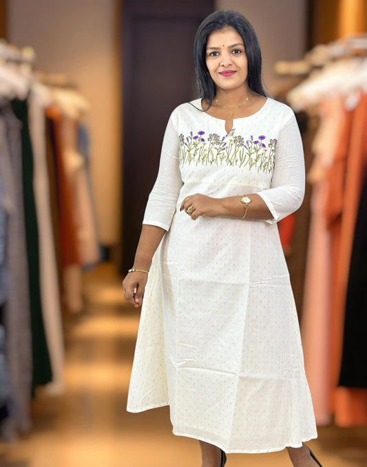 210825EK (E6388) ONAM SPECIAL EMBROIDERY A-LINE KURTI - Lavander