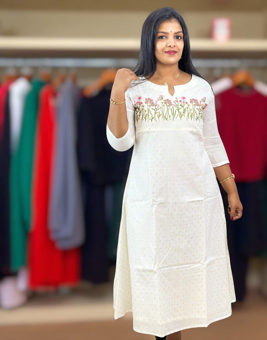 210825EK (E6388) ONAM SPECIAL EMBROIDERY A-LINE KURTI - Pink