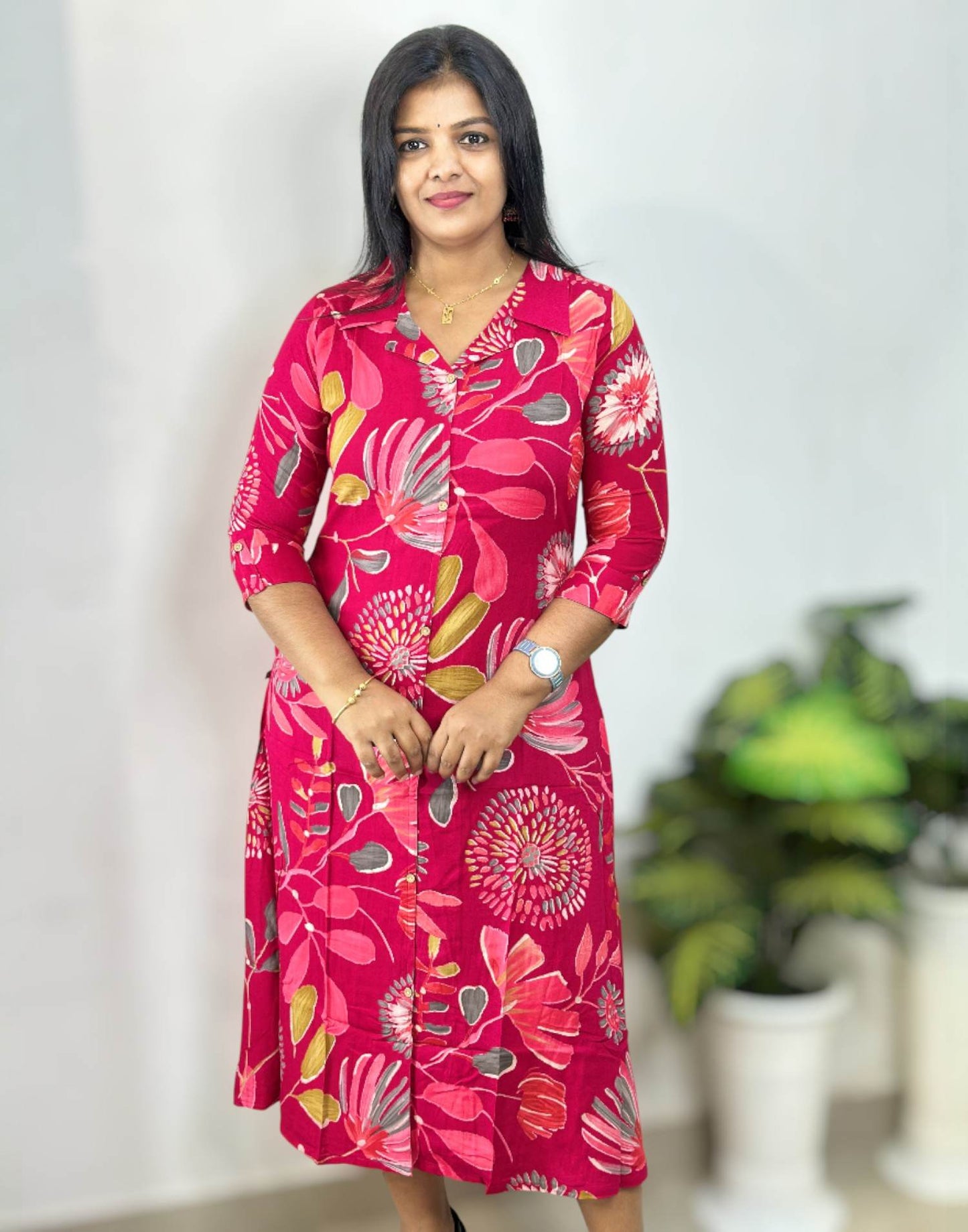 280925AK (E6518) A-LINE KURTI - Pink