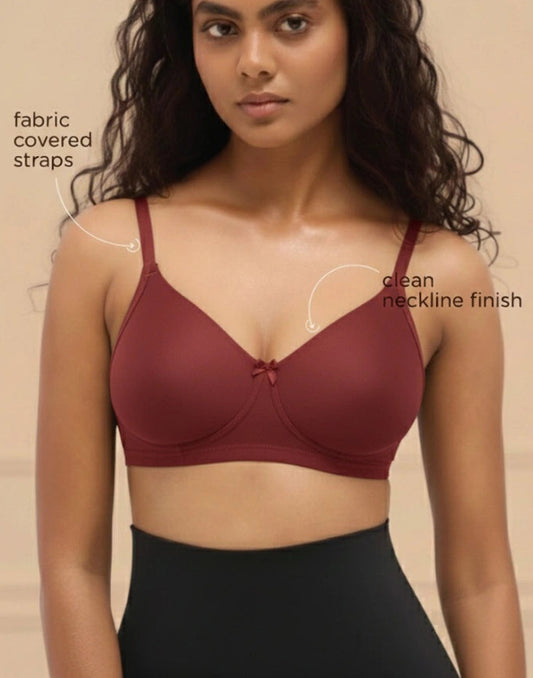 NON PADDED T-SHIRT BRA BLOSSOM ESSENTIAL RED WINE E3179 210625BR - ELENTRA DESIGNS BY NIMI HEINS