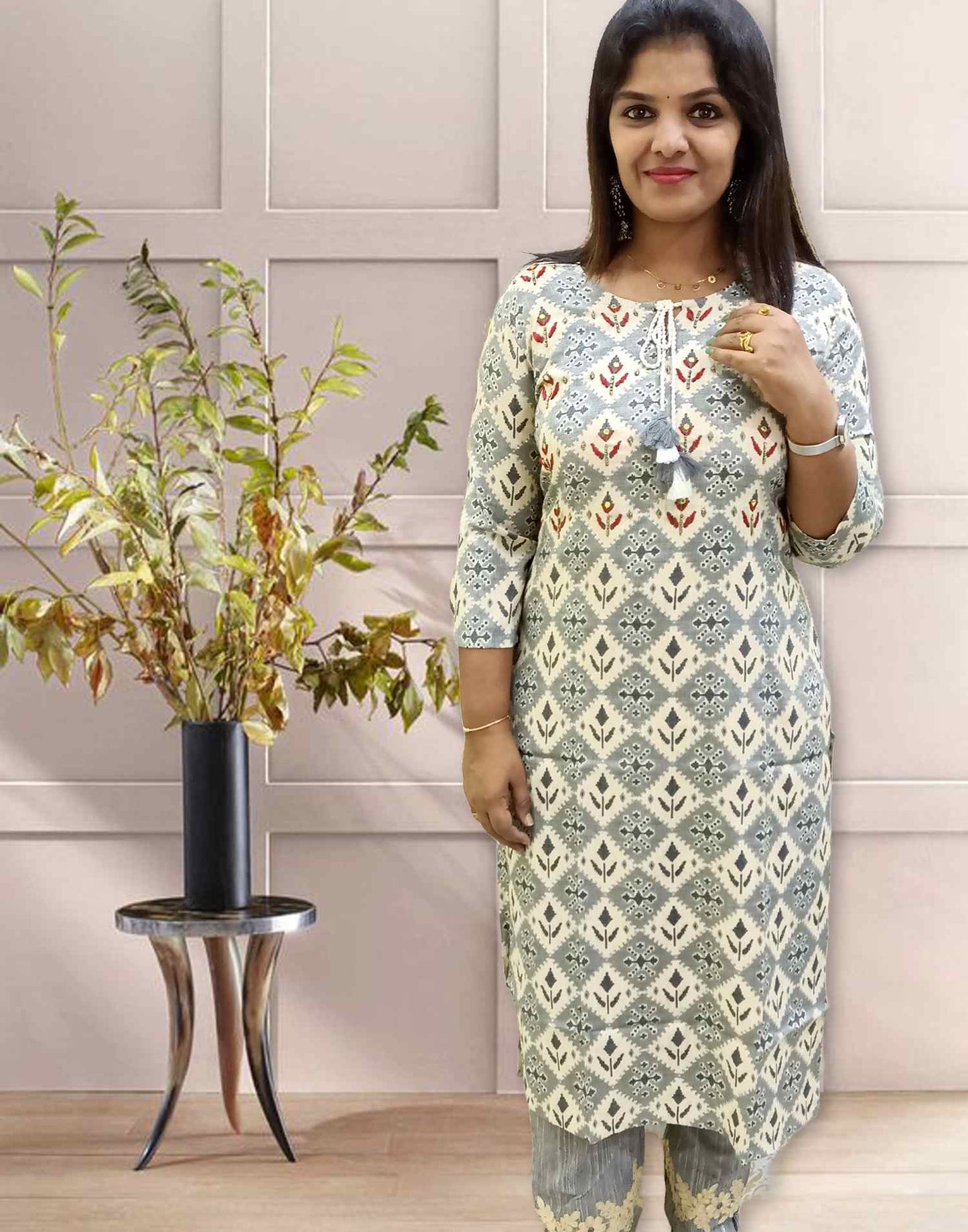 170724A (E1735) OFFER ZONE KURTI SET - Gray