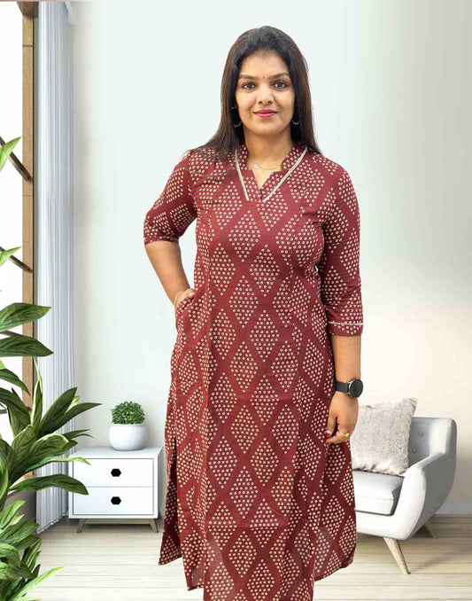 291023 (E2961) BRANDED A-LINE KURTI - Maroons Brown