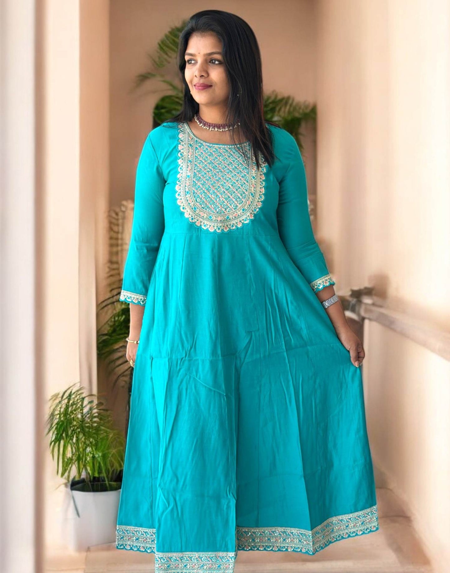 210225Q (E5371) ANARKALI KURTI - Turquois Blue