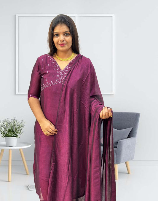 160724 (E2987) OFFER ZONE DESIGNER KURTI with DUPATTA - Dark Purple