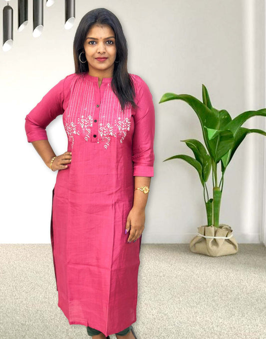 301024C (E4291) EMBROIDERY KURTI - Lotus Pink (Onion Mix)