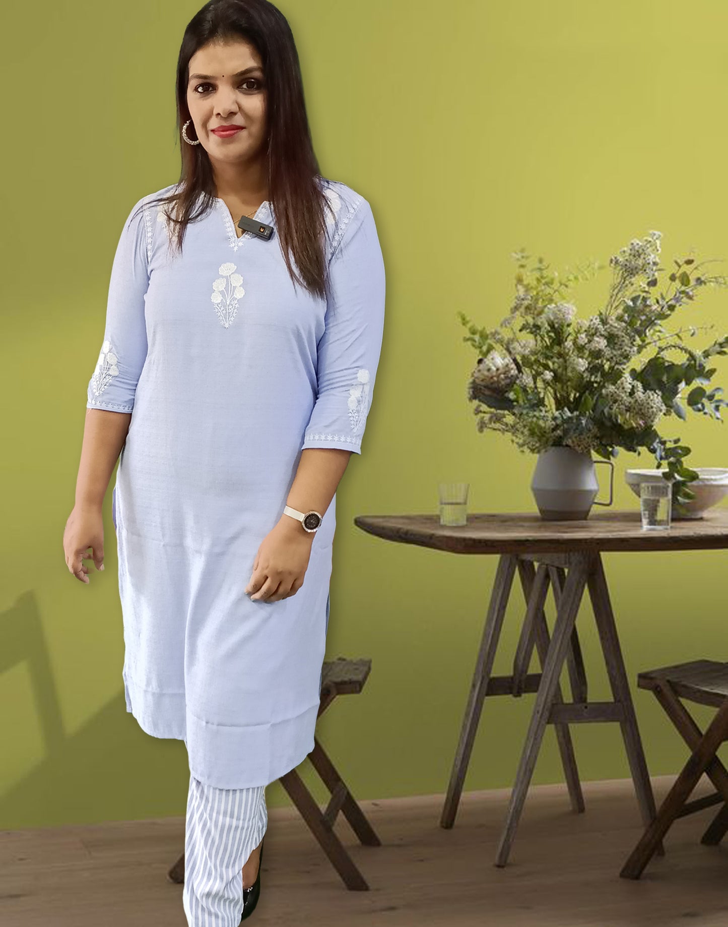 190724B (E1495) OFFER ZONE PREMIUM KURTI SET - Coneflower Blue