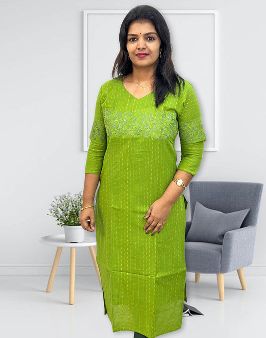 140924C (E4270) COTTON EMBROIDERY KURTI - Green