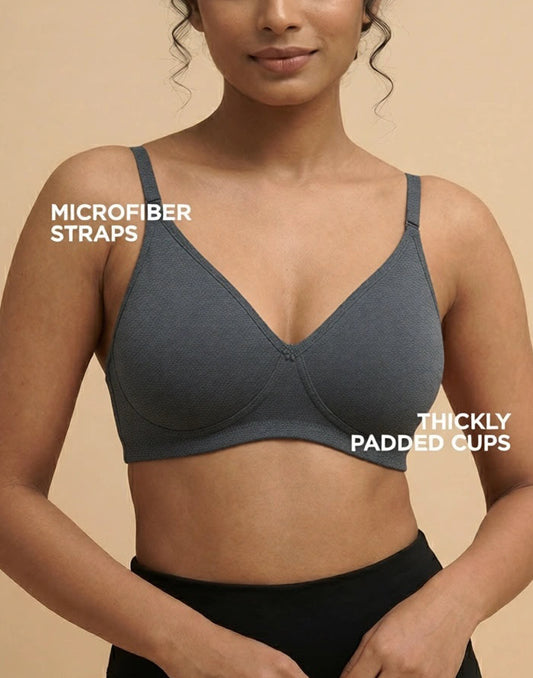 PADDED BRA BLOSSOM WELL MOULD CHARCOAL MELANGE E2069 210626BR - ELENTRA DESIGNS BY NIMI HEINS