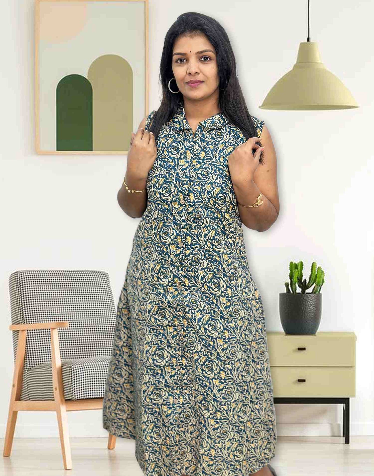 211124C (E4327) CASUAL KURTI - Peacock Blue