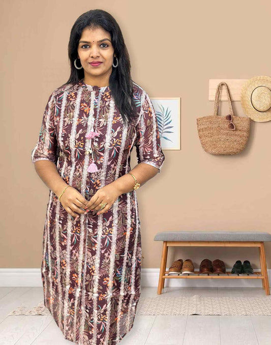 190624A (E3884) SOFT CHANDERI KURTI - Dark Brown