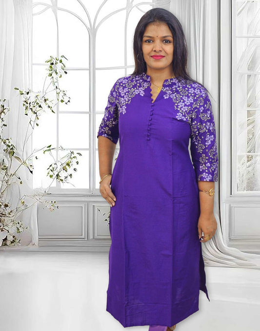 171124C (E4326) DESIGNER EMBROIDERY KURTI - Purple Violet