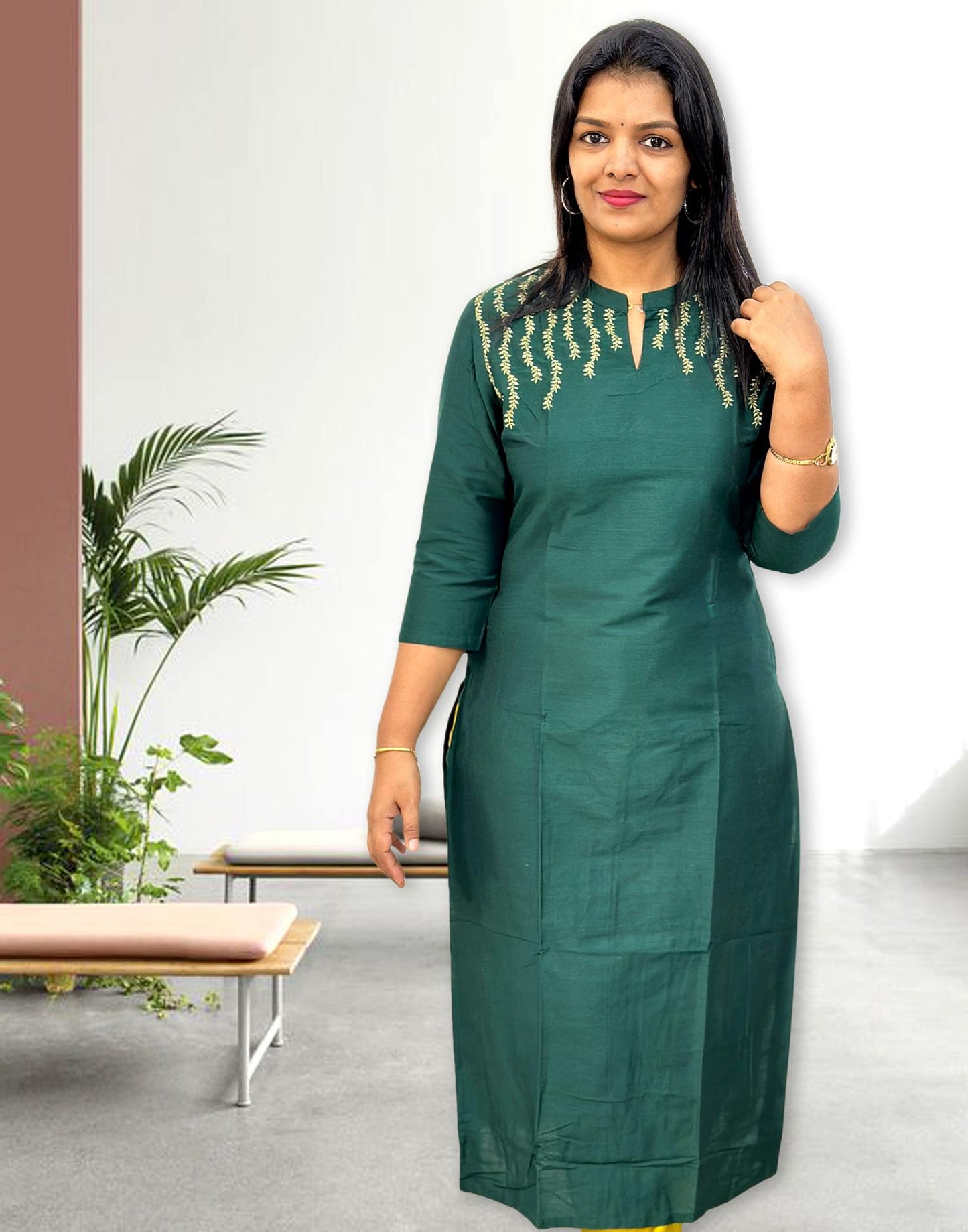 040824E (E3932) DESIGNER EMBROIDERY KURTI - Green