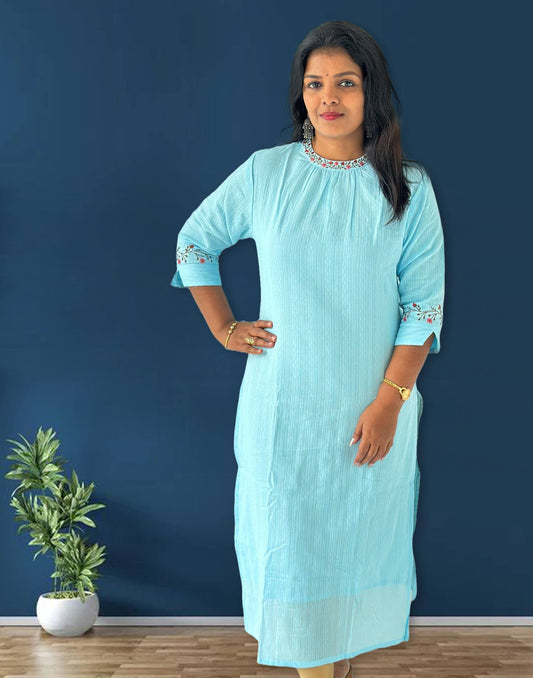 031224C (E4331) DESIGNER PREMIUM COTTON KURTI - Baby Blue