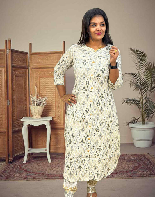 120424B (E3274) PURE COTTON KURTI SET - Off White