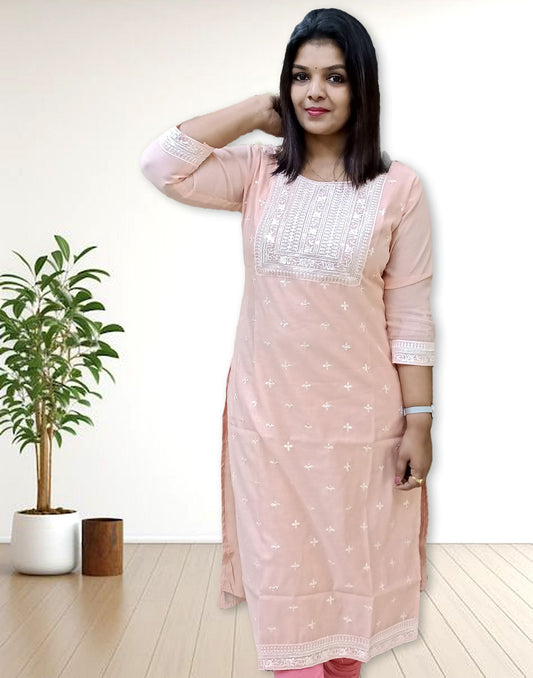 310724A (E1600) OFFER ZONE EMBROIDERY KURTI - Dusty Peach