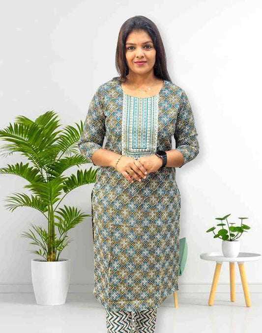 130624 (E2972) OFFER ZONE KURTI SET - Forest Green