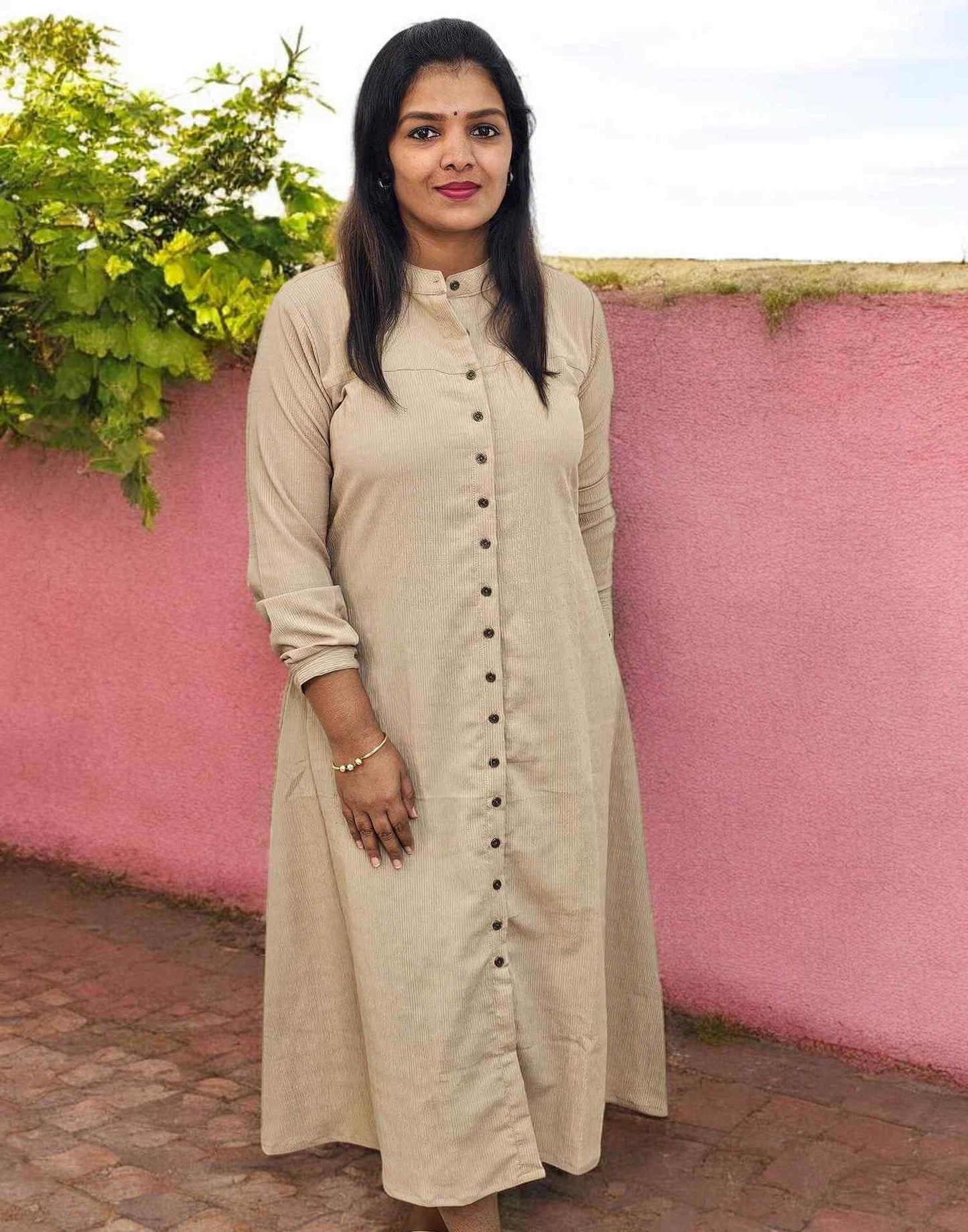 210125C (E5250) DRESSES A-LINE KURTI - Nude Shade