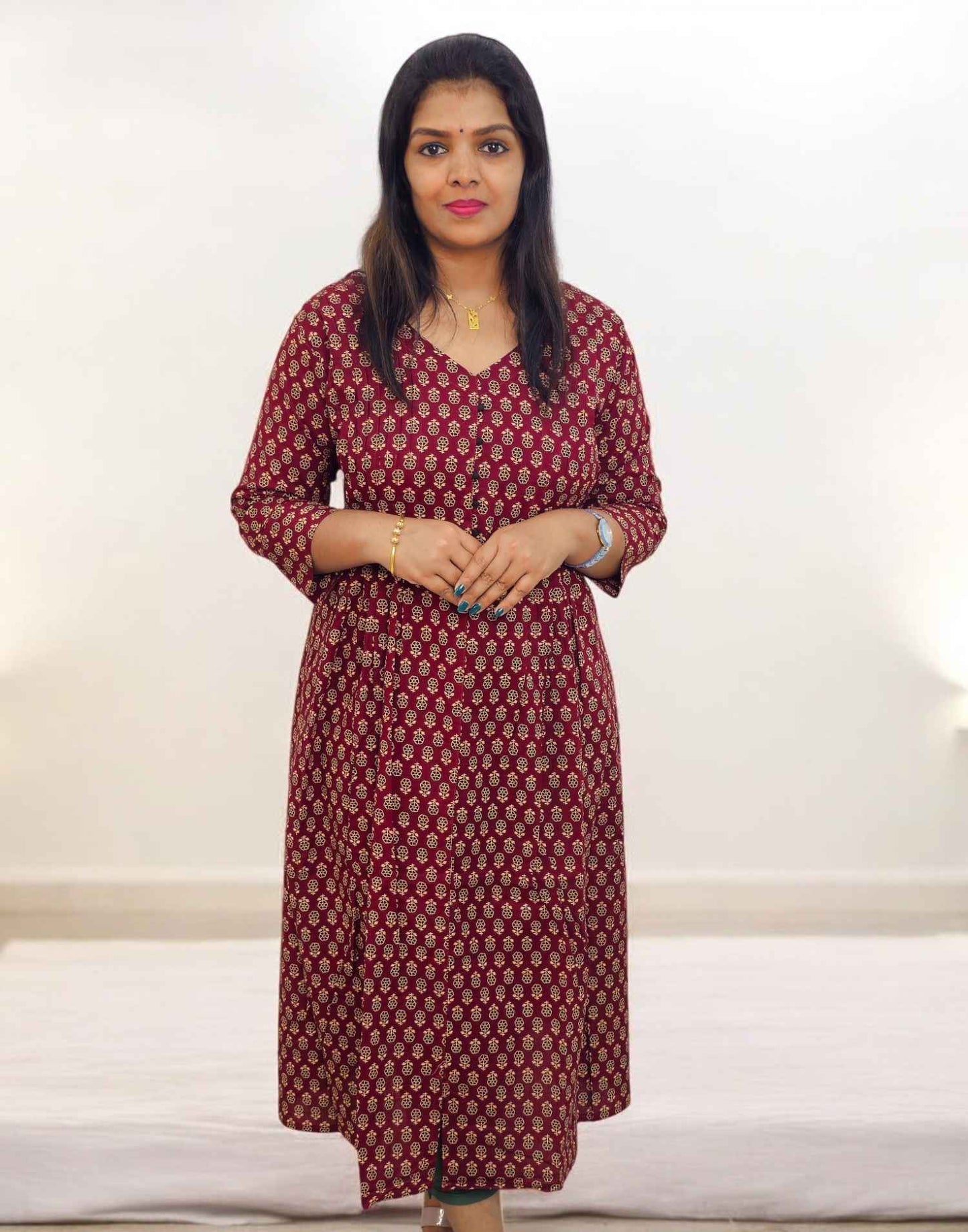 240125D (E5251) DRESSES A-LINE KURTI - Maroon