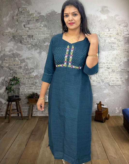 240924D (E2929) NEW ARRIVAL KURTI - Dark Peacock Green