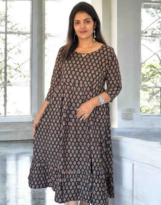 220325S (E5454) COTTON AJREK FROCK - Black