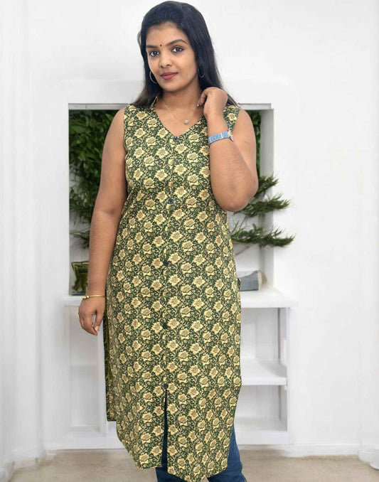 260325O (E5456) CASUAL SLITTED KURTI - Green
