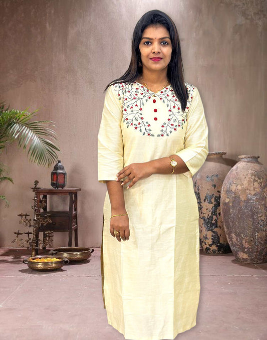 090924 (E4221) ONAM SPECIAL KURTI - Cream