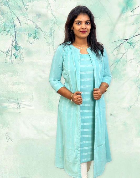 260524A (E3870) JACKET A-LINE KURTI - Sea Green