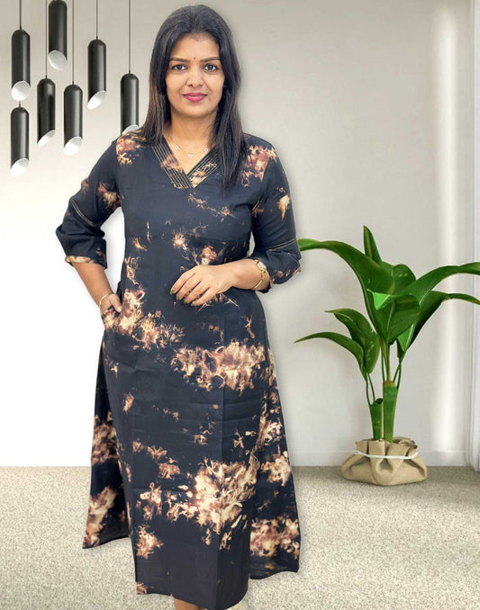 090924D (E4252) MODAL CHANDERI KURTI - Black