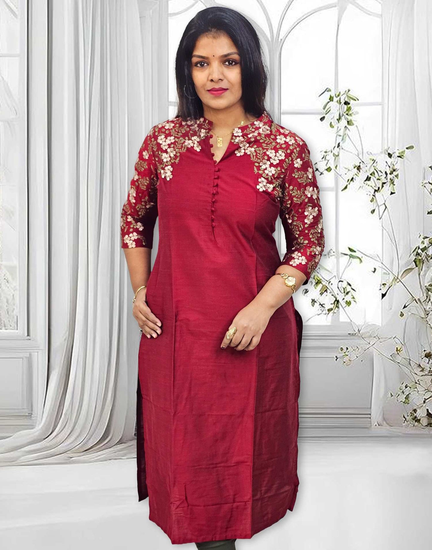 171124C (E4326) DESIGNER EMBROIDERY KURTI - Maroon