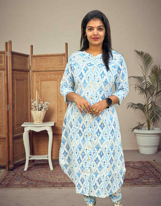 120424B (E3274) PURE COTTON KURTI SET - Blue