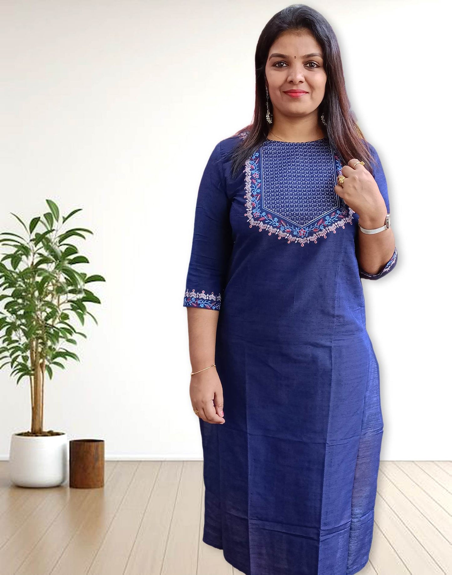 310724A (E2002) OFFER ZONE EMBROIDERY KURTI - Blue