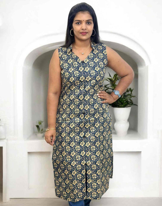 260325O (E5456) CASUAL SLITTED KURTI - Midnight Blue