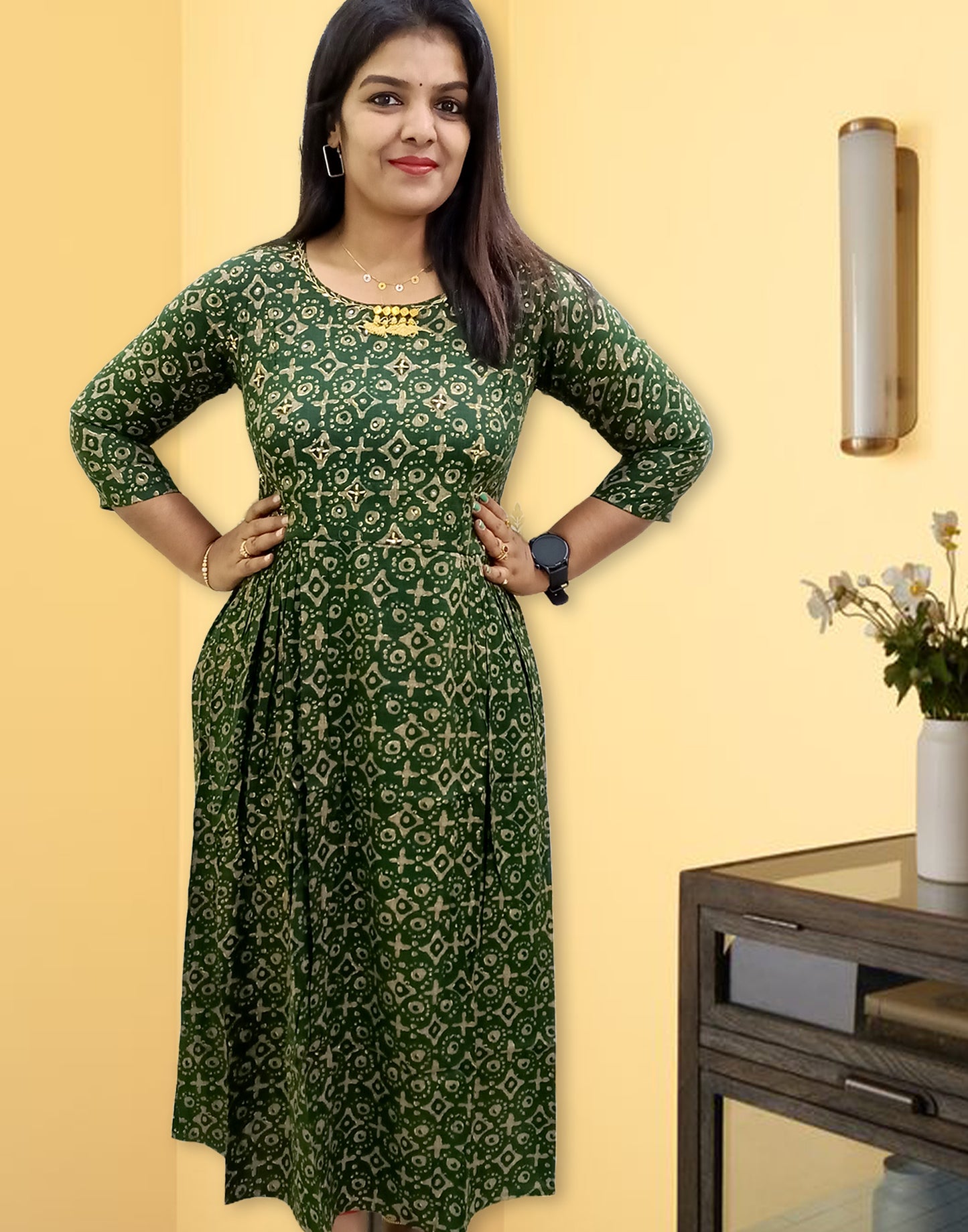 180724B (E2032) OFFER ZONE A-LINE KURTI - Green